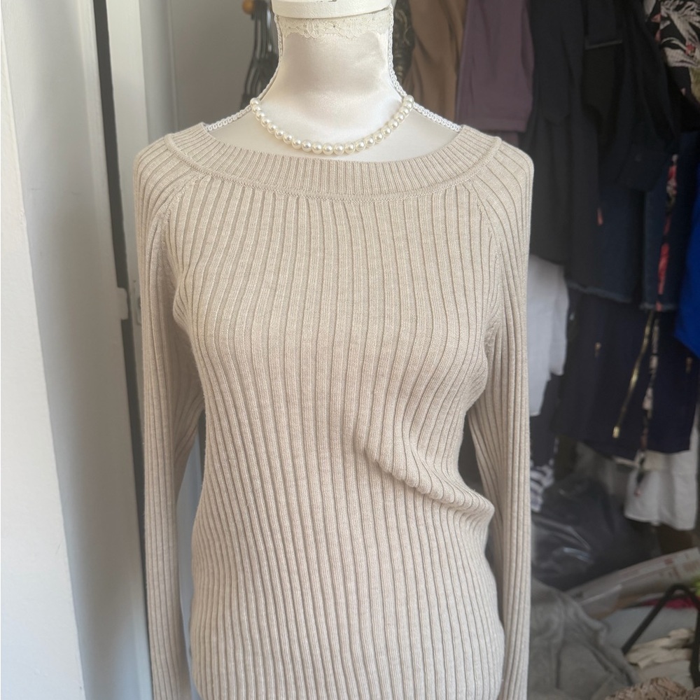 Pink Rose Light Beige Ribbed Sweater